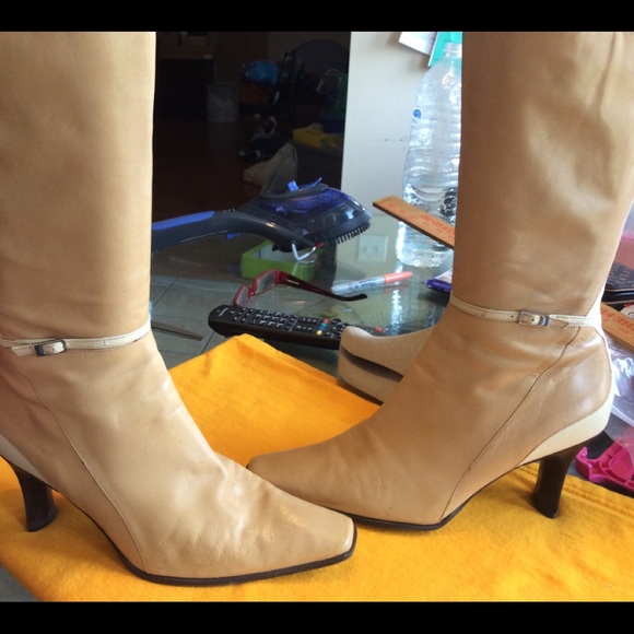 Gianni Bini Shoes - SOLD - Gianni Bini Cream and Camel Leather Boots Size 8.5M, Pre-owned